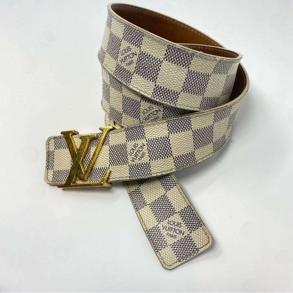 Louis Vuitton Damier Azur Canvas Belt with Gold LV Buckle size 38 authentic